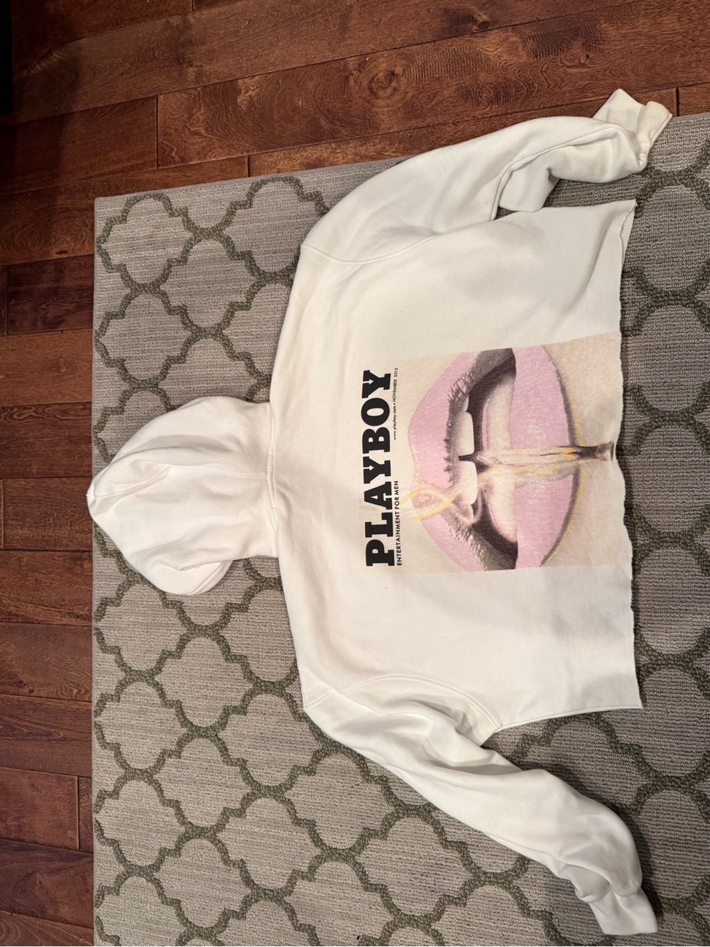 Playboy MISSGUIDED Graphic White Cropped Hoodie